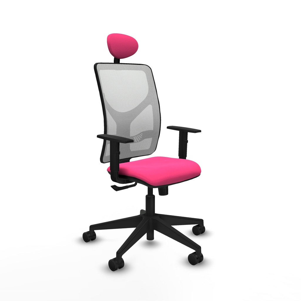 Motilla sincro malla blanca similpiel rosa brazos 1D base piramidal cabecero fijo ruedas 65mm nailon