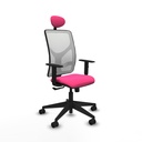Motilla sincro malla blanca similpiel rosa brazos 1D base piramidal cabecero fijo ruedas 65mm nailon