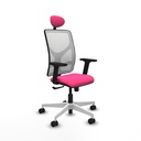 Motilla sincro malla blanca similpiel rosa brazos 2D base blanca cabecero fijo ruedas 65mm nailon