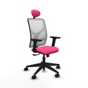 Motilla sincro malla blanca similpiel rosa brazos 2D base piramidal cabecero fijo ruedas 65mm nailon