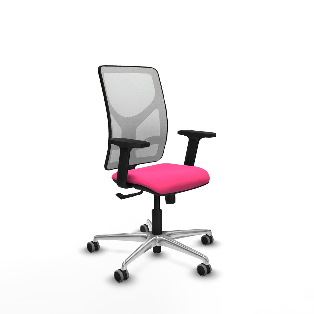 Motilla sincro malla blanca similpiel rosa brazos 2D base aluminio  ruedas 65mm engomadas