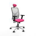 Motilla sincro malla blanca similpiel rosa brazos 2D base aluminio cabecero fijo ruedas 65mm engomadas