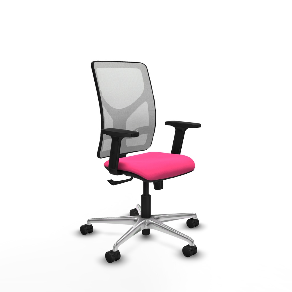 Motilla sincro malla blanca similpiel rosa brazos 2D base aluminio  ruedas 65mm nailon