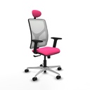 Motilla sincro malla blanca similpiel rosa brazos 2D base aluminio cabecero fijo ruedas 65mm nailon
