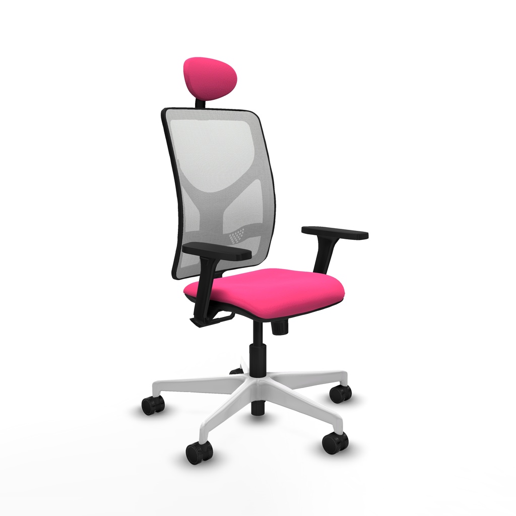 Motilla sincro malla blanca similpiel rosa brazos 3D base blanca cabecero fijo ruedas 65mm nailon