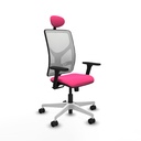 Motilla sincro malla blanca similpiel rosa brazos 3D base blanca cabecero fijo ruedas 65mm nailon