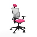 Motilla sincro malla blanca similpiel rosa brazos 3D base piramidal cabecero fijo ruedas 65mm engomadas