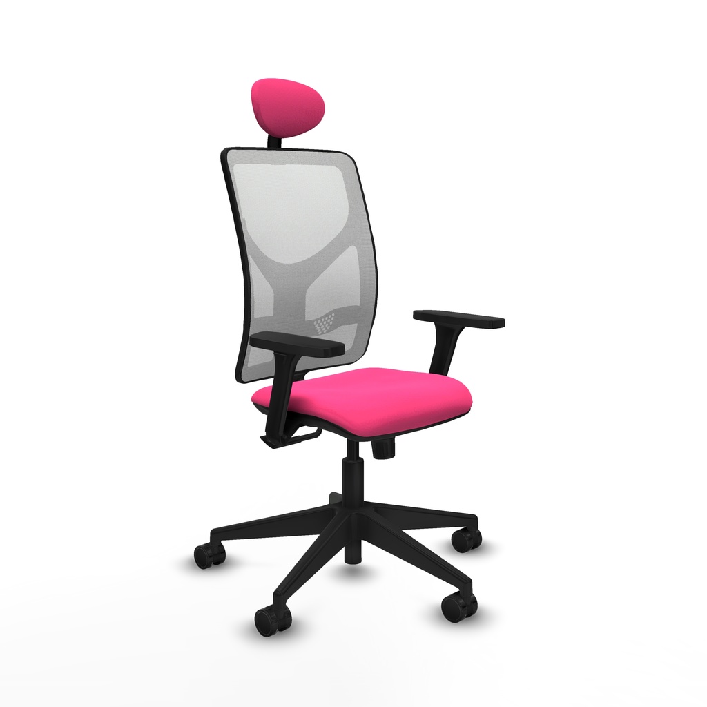 Motilla sincro malla blanca similpiel rosa brazos 3D base piramidal cabecero fijo ruedas 65mm nailon