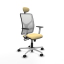 Motilla sincro malla blanca similpiel crema brazos blancos base aluminio cabecero fijo ruedas 65mm nailon