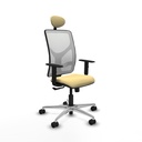 Motilla sincro malla blanca similpiel crema brazos 1D base aluminio cabecero fijo ruedas 65mm nailon