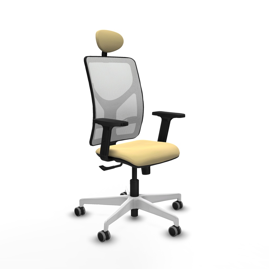 Motilla sincro malla blanca similpiel crema brazos 2D base blanca cabecero fijo ruedas 65mm engomadas