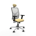 Motilla sincro malla blanca similpiel crema brazos 2D base aluminio cabecero fijo ruedas 65mm engomadas