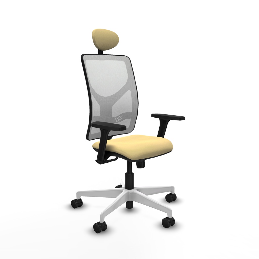 Motilla sincro malla blanca similpiel crema brazos 3D base blanca cabecero fijo ruedas 65mm nailon