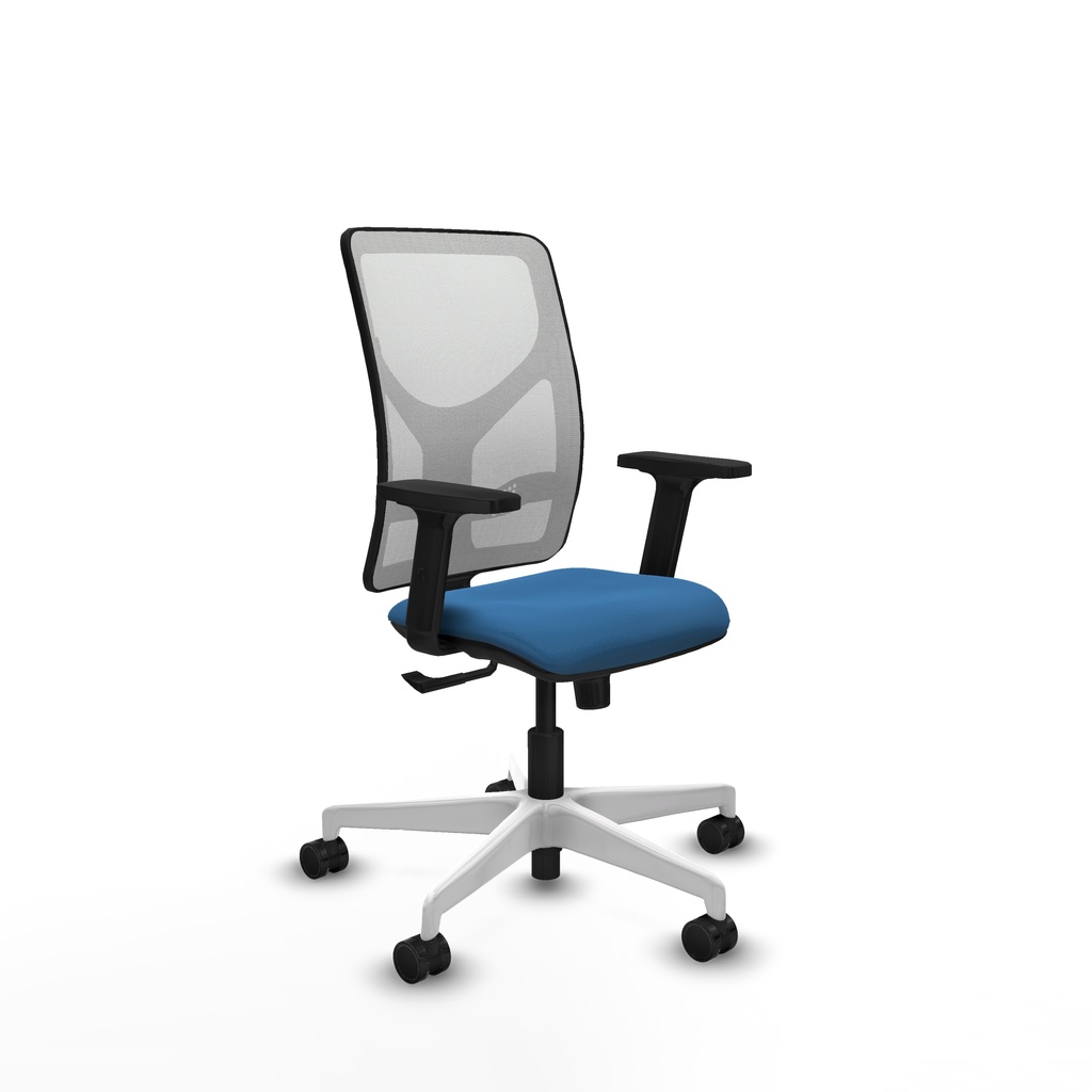 Motilla sincro malla blanca similpiel azul claro brazos 2D base blanca  ruedas 65mm nailon