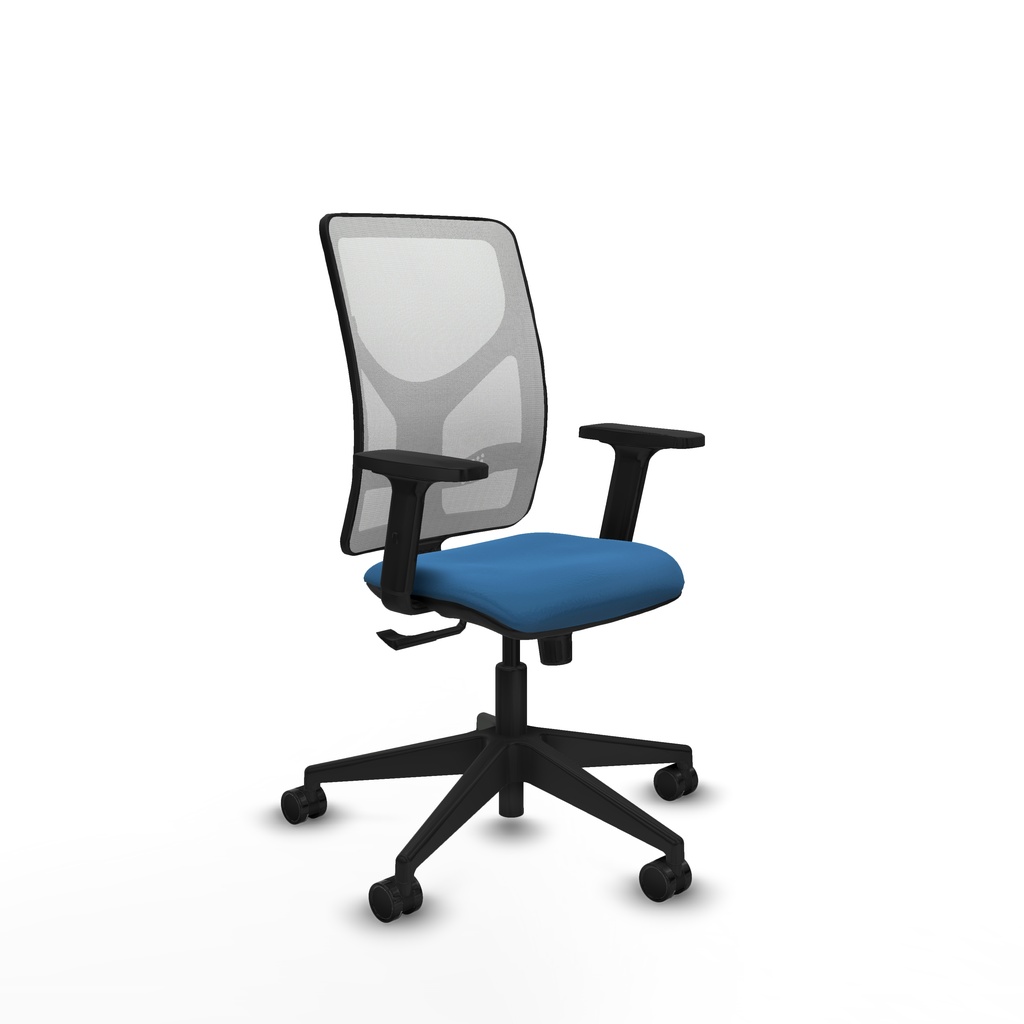 Motilla sincro malla blanca similpiel azul claro brazos 2D base piramidal  ruedas 65mm nailon