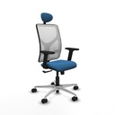Motilla sincro malla blanca similpiel azul claro brazos 2D base aluminio cabecero fijo ruedas 65mm nailon