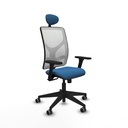 Motilla sincro malla blanca similpiel azul claro brazos 3D base piramidal cabecero fijo ruedas 65mm engomadas