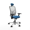 Motilla sincro malla blanca similpiel azul claro brazos 3D base aluminio cabecero fijo ruedas 65mm nailon