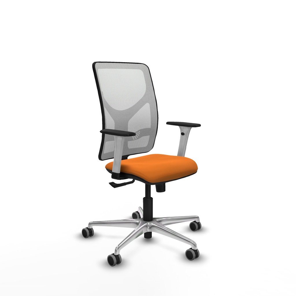 Motilla sincro malla blanca similpiel naranja brazos blancos base aluminio  ruedas 65mm engomadas