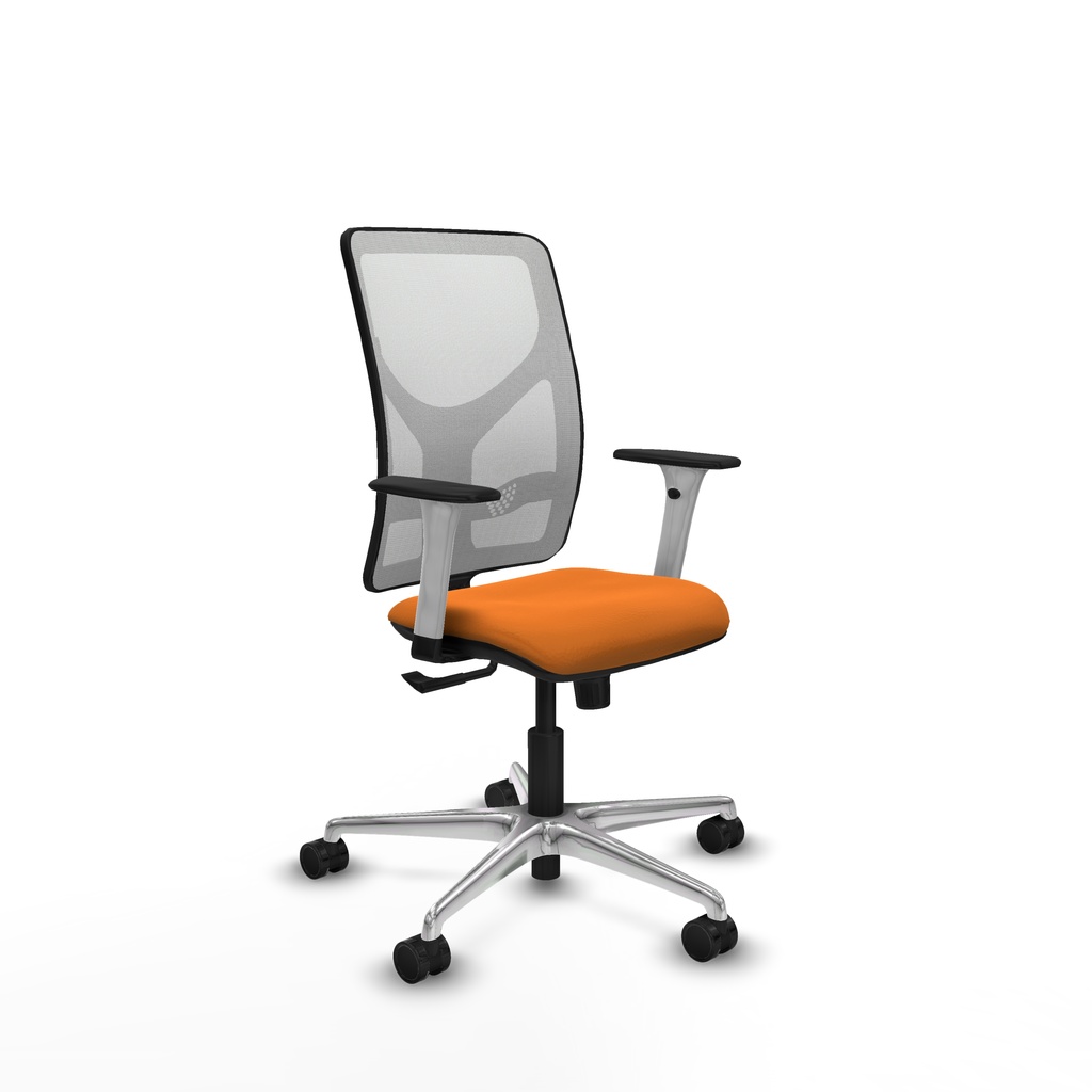 Motilla sincro malla blanca similpiel naranja brazos blancos base aluminio  ruedas 65mm nailon