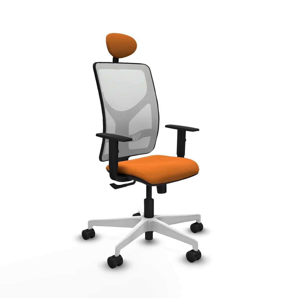 Motilla sincro malla blanca similpiel naranja brazos 1D base blanca cabecero fijo ruedas 65mm nailon