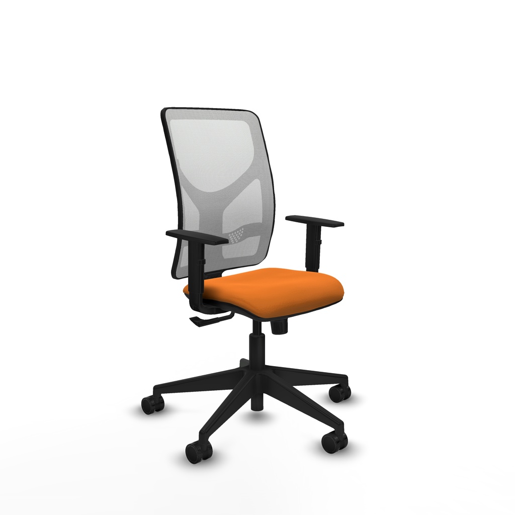 Motilla sincro malla blanca similpiel naranja brazos 1D base piramidal  ruedas 65mm nailon