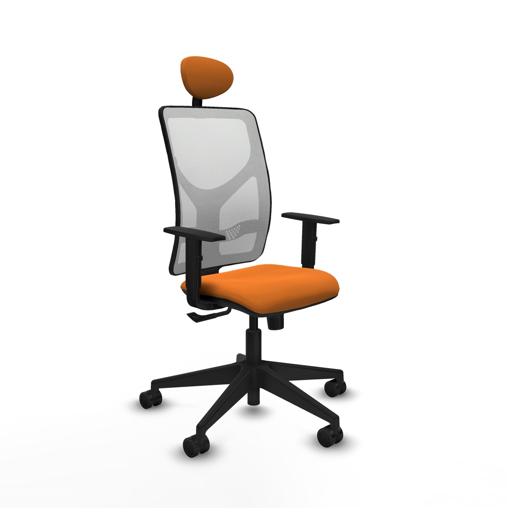 Motilla sincro malla blanca similpiel naranja brazos 1D base piramidal cabecero fijo ruedas 65mm nailon
