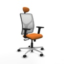 Motilla sincro malla blanca similpiel naranja brazos 2D base aluminio cabecero fijo ruedas 65mm nailon