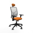 Motilla sincro malla blanca similpiel naranja brazos 3D base piramidal cabecero fijo ruedas 65mm engomadas