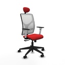 Motilla sincro malla blanca similpiel rojo brazos blancos base piramidal cabecero fijo ruedas 65mm nailon