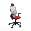 Motilla sincro malla blanca similpiel rojo brazos 1D base piramidal cabecero fijo ruedas 65mm engomadas