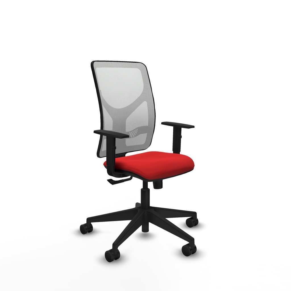 Motilla sincro malla blanca similpiel rojo brazos 1D base piramidal  ruedas 65mm nailon