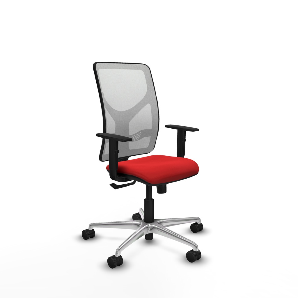 Motilla sincro malla blanca similpiel rojo brazos 1D base aluminio  ruedas 65mm nailon