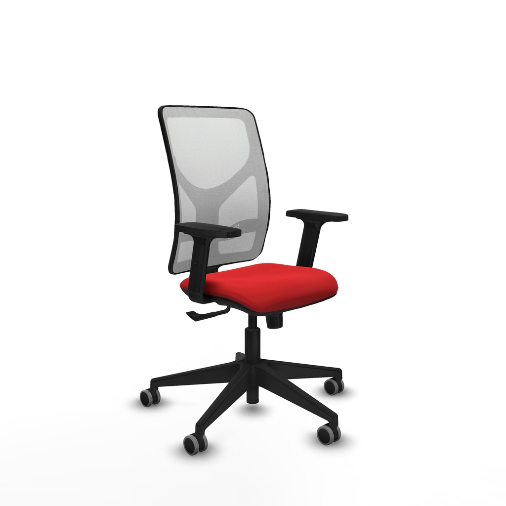 [21S2M2S350B2D066G0] Motilla sincro malla blanca similpiel rojo brazos 2D base piramidal  ruedas 65mm engomadas