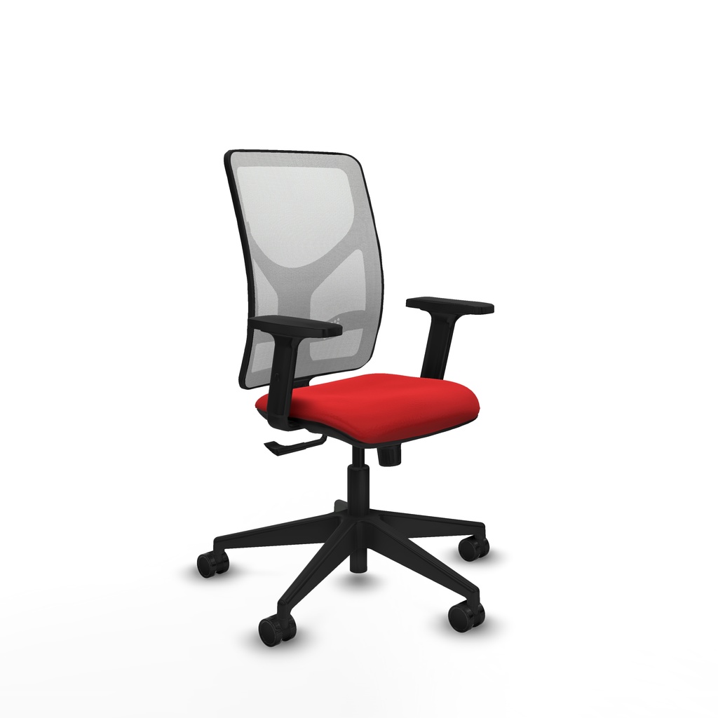 Motilla sincro malla blanca similpiel rojo brazos 2D base piramidal  ruedas 65mm nailon