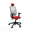 Motilla sincro malla blanca similpiel rojo brazos 2D base piramidal cabecero fijo ruedas 65mm nailon