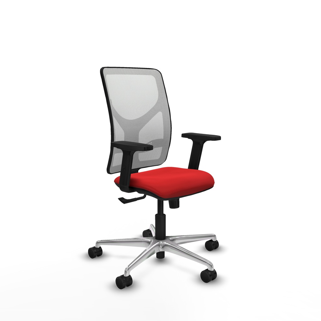 Motilla sincro malla blanca similpiel rojo brazos 2D base aluminio  ruedas 65mm nailon