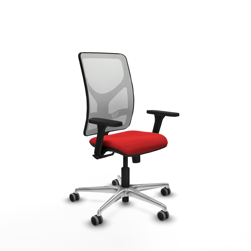 Motilla sincro malla blanca similpiel rojo brazos 3D base aluminio  ruedas 65mm engomadas