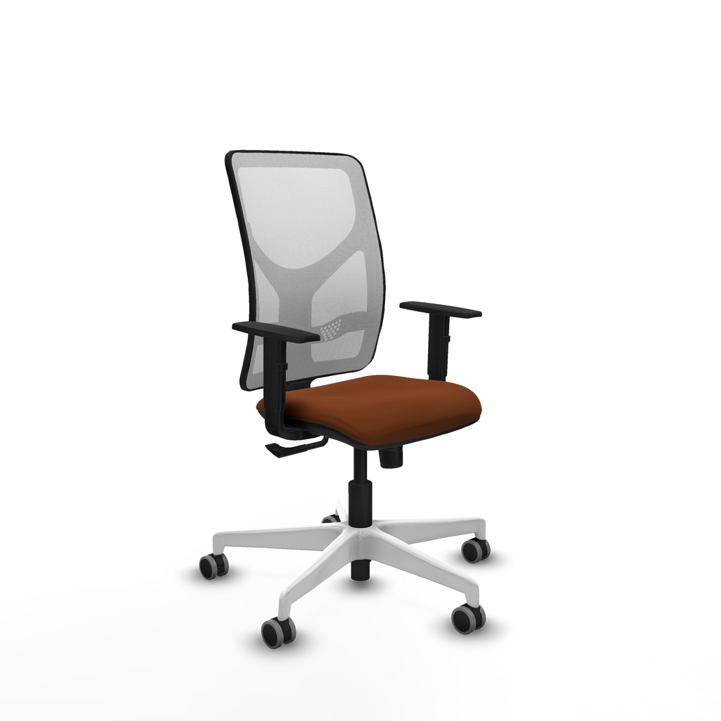Motilla sincro malla blanca similpiel marrón brazos 1D base blanca  ruedas 65mm engomadas