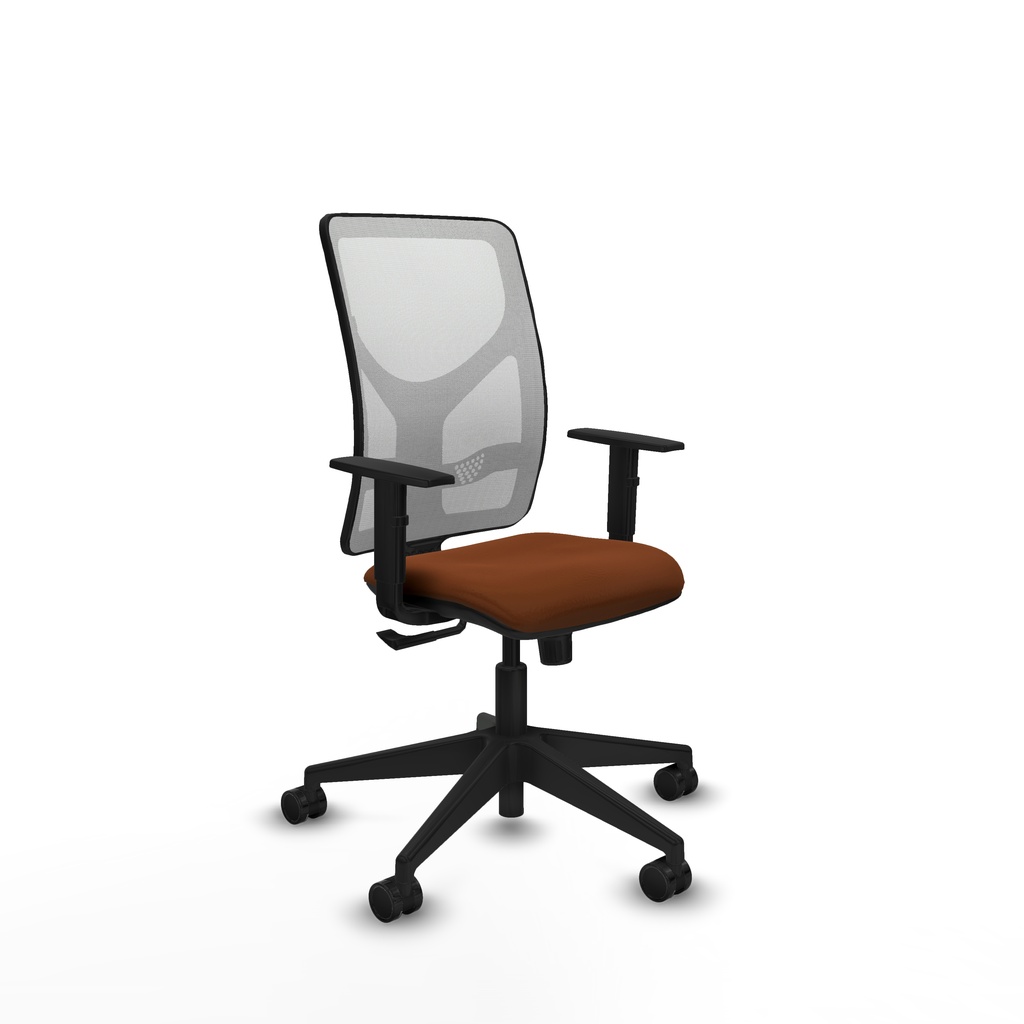 Motilla sincro malla blanca similpiel marrón brazos 1D base piramidal  ruedas 65mm nailon