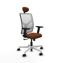 Motilla sincro malla blanca similpiel marrón brazos 2D base blanca cabecero fijo ruedas 65mm nailon