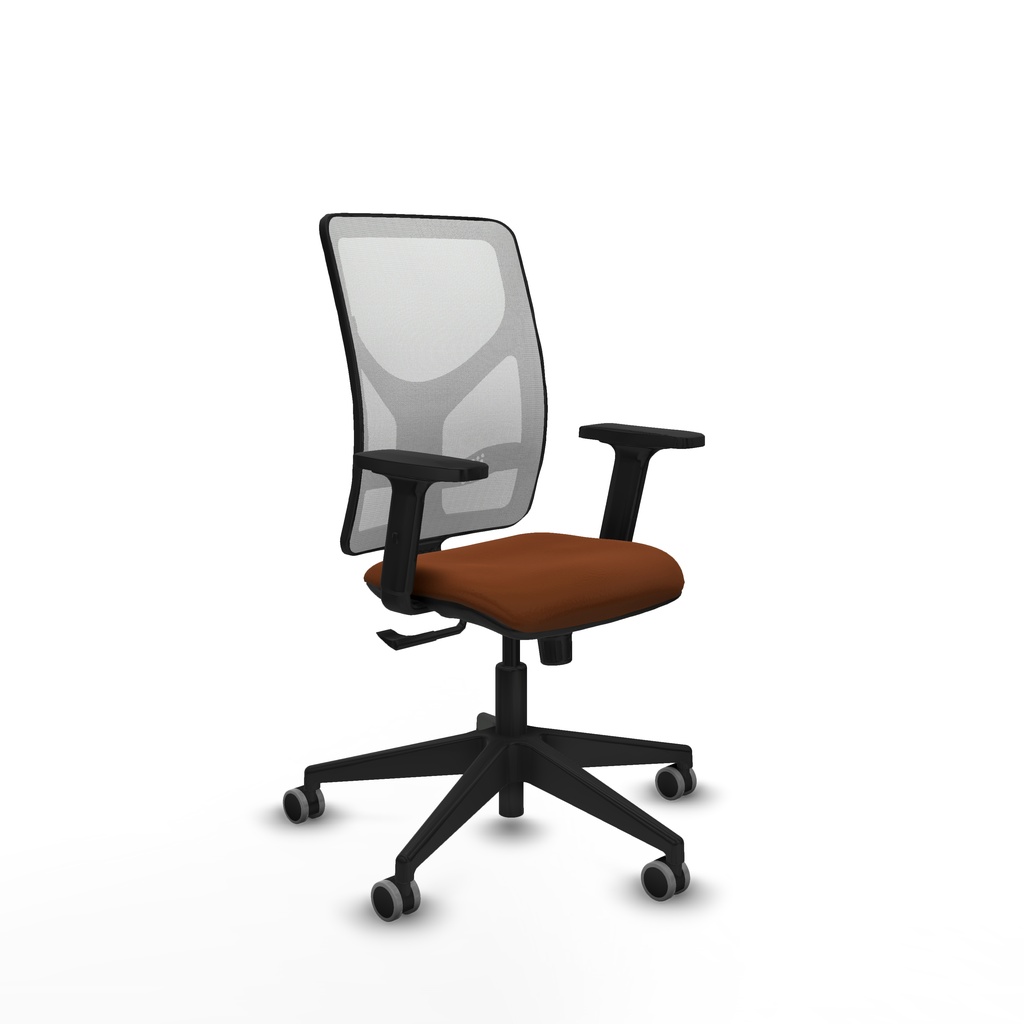 Motilla sincro malla blanca similpiel marrón brazos 2D base piramidal  ruedas 65mm engomadas
