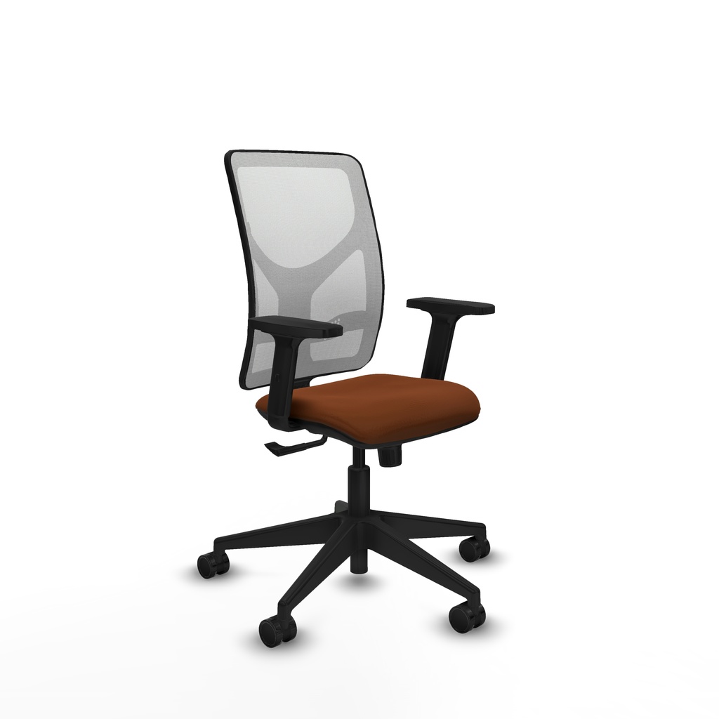 Motilla sincro malla blanca similpiel marrón brazos 2D base piramidal  ruedas 65mm nailon