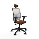 Motilla sincro malla blanca similpiel marrón brazos 2D base piramidal cabecero fijo ruedas 65mm nailon