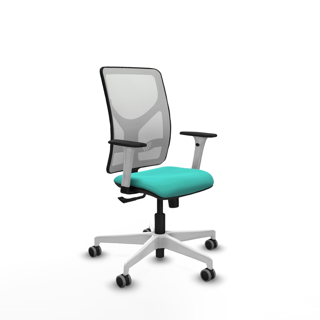 Motilla sincro malla blanca similpiel turquesa brazos blancos base blanca  ruedas 65mm engomadas