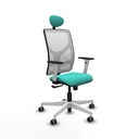 Motilla sincro malla blanca similpiel turquesa brazos blancos base blanca cabecero fijo ruedas 65mm engomadas