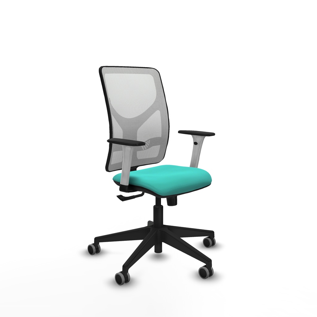 Motilla sincro malla blanca similpiel turquesa brazos blancos base piramidal  ruedas 65mm engomadas