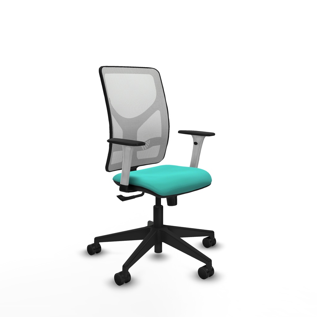 Motilla sincro malla blanca similpiel turquesa brazos blancos base piramidal  ruedas 65mm nailon