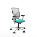 Motilla sincro malla blanca similpiel turquesa brazos blancos base aluminio  ruedas 65mm engomadas