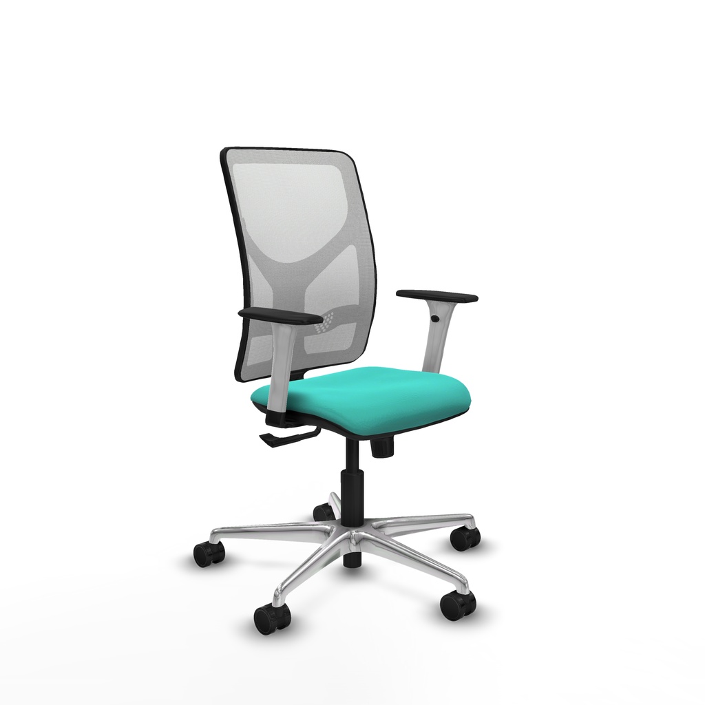 Motilla sincro malla blanca similpiel turquesa brazos blancos base aluminio  ruedas 65mm nailon